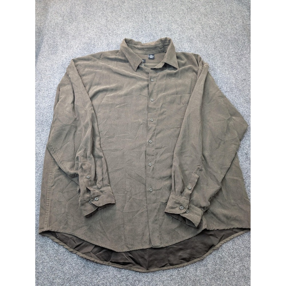 Van Heusen Shirt Mens 2XL Brown Soft Suede Long Sleeve Button Up Chest Pocket